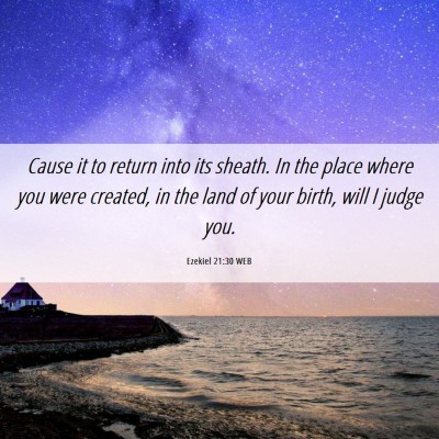 Picture 06 - Ezekiel 21:30 WEB - Cause it to return into its sheath. In the place - Bible Verse Picture