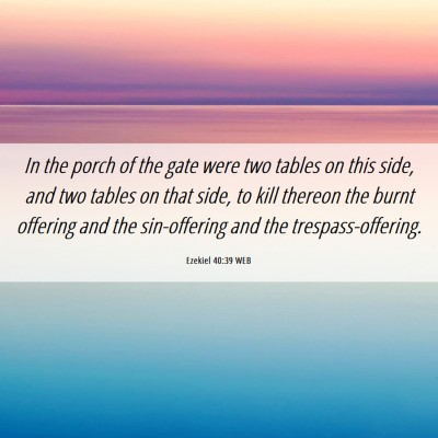 Picture 06 - Ezekiel 40:39 WEB - In the porch of the gate were two tables on this - Bible Verse Picture