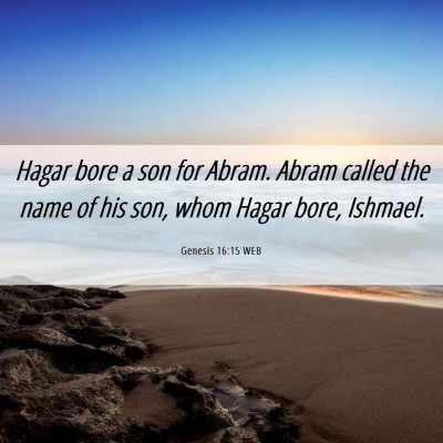 Picture 06 - Genesis 16:15 WEB - Hagar bore a son for Abram. Abram called the name - Bible Verse Picture