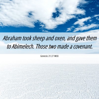 Picture 06 - Genesis 21:27 WEB - Abraham took sheep and oxen, and gave them to - Bible Verse Picture