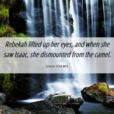 Picture 06 - Genesis 24:64 WEB - Rebekah lifted up her eyes, and when she saw - Bible Verse Picture