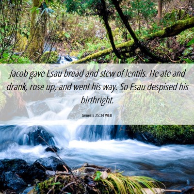 Picture 06 - Genesis 25:34 WEB - Jacob gave Esau bread and stew of lentils. He ate - Bible Verse Picture