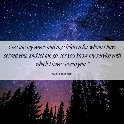Picture 06 - Genesis 30:26 WEB - Give me my wives and my children for whom I have - Bible Verse Picture