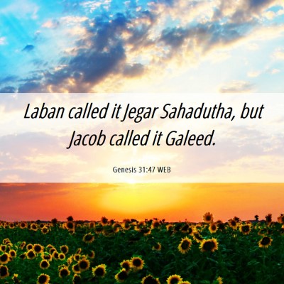 Picture 06 - Genesis 31:47 WEB - Laban called it Jegar Sahadutha, but Jacob called - Bible Verse Picture