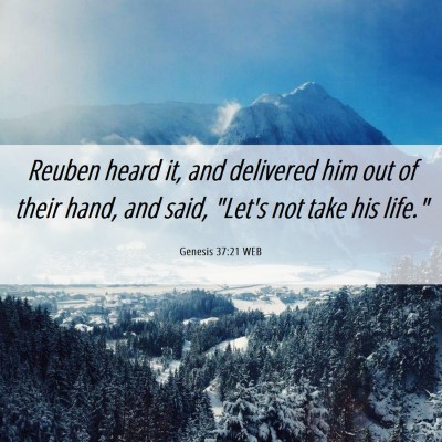 Picture 06 - Genesis 37:21 WEB - Reuben heard it, and delivered him out of their - Bible Verse Picture