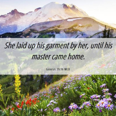 Picture 06 - Genesis 39:16 WEB - She laid up his garment by her, until his master - Bible Verse Picture