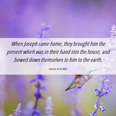 Picture 06 - Genesis 43:26 WEB - When Joseph came home, they brought him the - Bible Verse Picture
