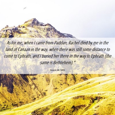 Picture 06 - Genesis 48:7 WEB - As for me, when I came from Paddan, Rachel died - Bible Verse Picture
