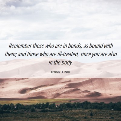 Picture 06 - Hebrews 13:3 WEB - Remember those who are in bonds, as bound with - Bible Verse Picture