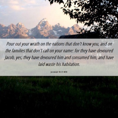 Picture 06 - Jeremiah 10:25 WEB - Pour out your wrath on the nations that don't - Bible Verse Picture