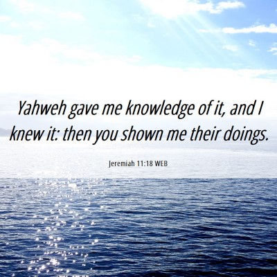 Picture 06 - Jeremiah 11:18 WEB - Yahweh gave me knowledge of it, and I knew it: - Bible Verse Picture