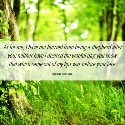 Picture 06 - Jeremiah 17:16 WEB - As for me, I have not hurried from being a - Bible Verse Picture