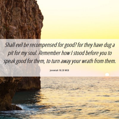 Picture 06 - Jeremiah 18:20 WEB - Shall evil be recompensed for good? for they have - Bible Verse Picture
