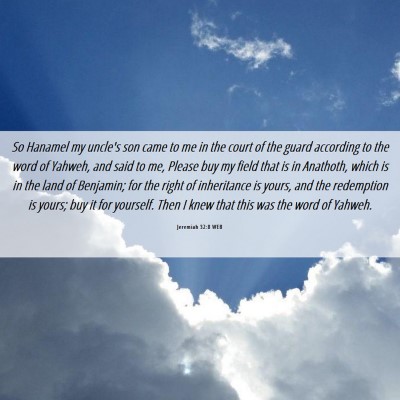 Picture 06 - Jeremiah 32:8 WEB - So Hanamel my uncle's son came to me in the court - Bible Verse Picture