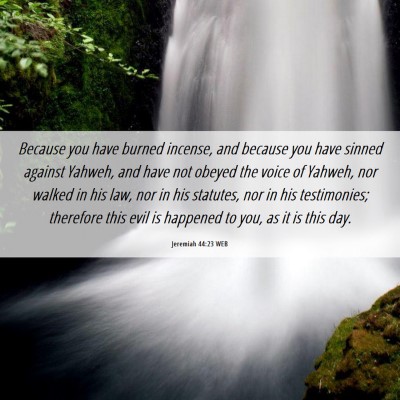 Picture 06 - Jeremiah 44:23 WEB - Because you have burned incense, and because you - Bible Verse Picture