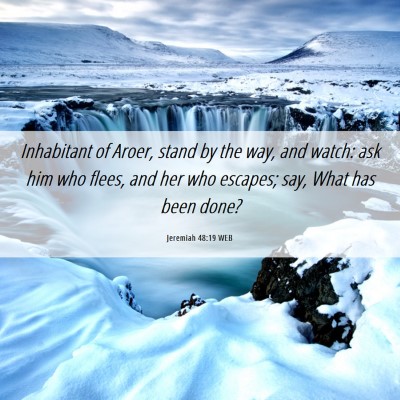 Picture 06 - Jeremiah 48:19 WEB - Inhabitant of Aroer, stand by the way, and watch: - Bible Verse Picture