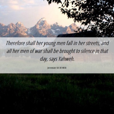 Picture 06 - Jeremiah 50:30 WEB - Therefore shall her young men fall in her - Bible Verse Picture