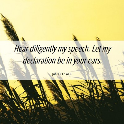 Picture 06 - Job 13:17 WEB - Hear diligently my speech. Let my declaration be - Bible Verse Picture