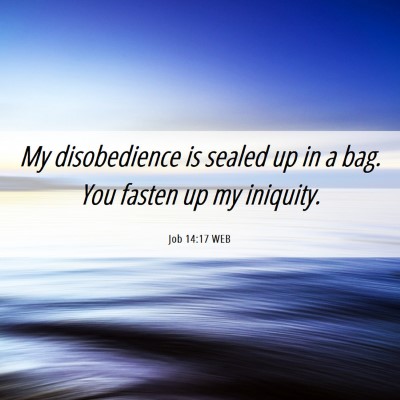 Picture 06 - Job 14:17 WEB - My disobedience is sealed up in a bag. You fasten - Bible Verse Picture