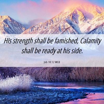 Picture 06 - Job 18:12 WEB - His strength shall be famished, Calamity shall be - Bible Verse Picture