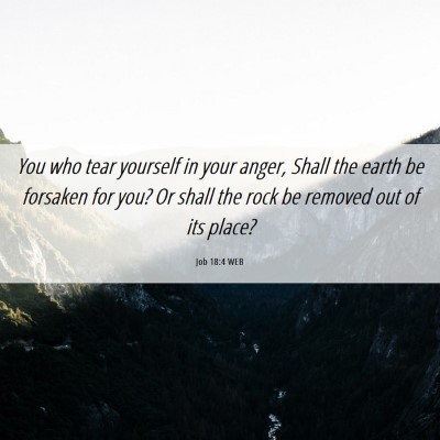 Picture 06 - Job 18:4 WEB - You who tear yourself in your anger, Shall the - Bible Verse Picture