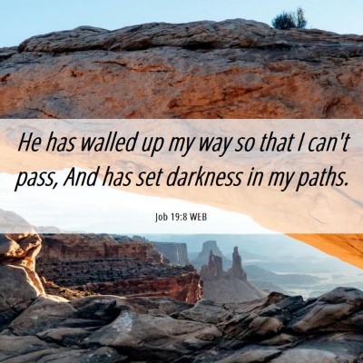 Picture 06 - Job 19:8 WEB - He has walled up my way so that I can't pass, And - Bible Verse Picture