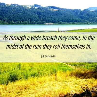 Picture 06 - Job 30:14 WEB - As through a wide breach they come, In the midst - Bible Verse Picture