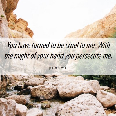Picture 06 - Job 30:21 WEB - You have turned to be cruel to me. With the might - Bible Verse Picture