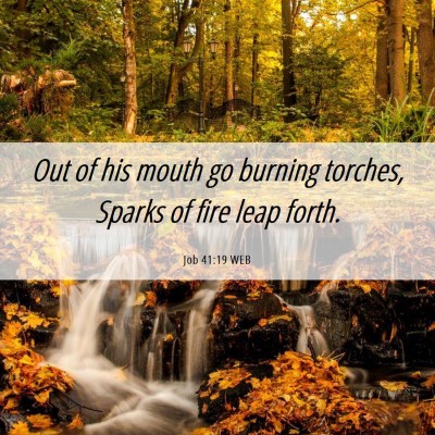 Picture 06 - Job 41:19 WEB - Out of his mouth go burning torches, Sparks of - Bible Verse Picture