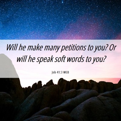 Picture 06 - Job 41:3 WEB - Will he make many petitions to you? Or will he - Bible Verse Picture