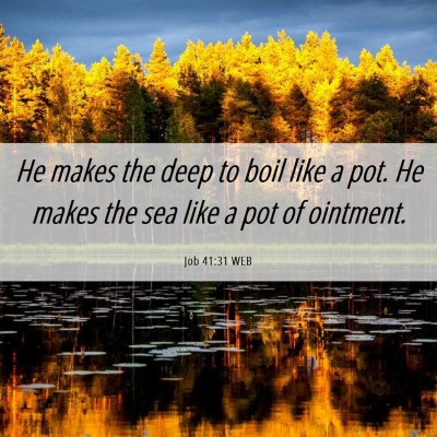 Picture 06 - Job 41:31 WEB - He makes the deep to boil like a pot. He makes - Bible Verse Picture