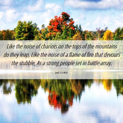 Picture 06 - Joel 2:5 WEB - Like the noise of chariots on the tops of the - Bible Verse Picture
