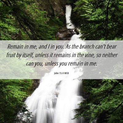 Picture 06 - John 15:4 WEB - Remain in me, and I in you. As the branch can't - Bible Verse Picture