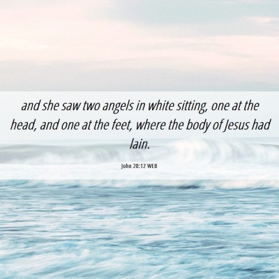 Picture 06 - John 20:12 WEB - and she saw two angels in white sitting, one at - Bible Verse Picture