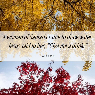 Picture 06 - John 4:7 WEB - A woman of Samaria came to draw water. Jesus said - Bible Verse Picture