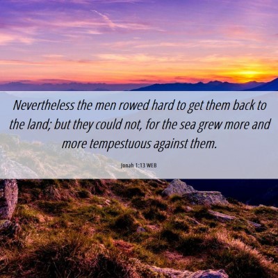 Picture 06 - Jonah 1:13 WEB - Nevertheless the men rowed hard to get them back - Bible Verse Picture
