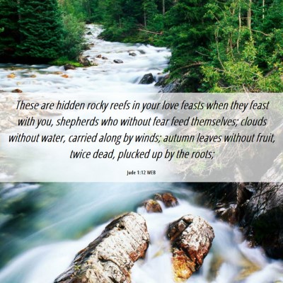 Picture 06 - Jude 1:12 WEB - These are hidden rocky reefs in your love feasts - Bible Verse Picture