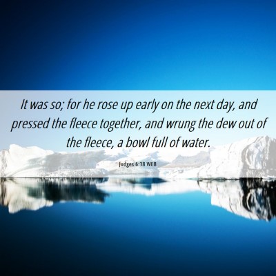 Picture 06 - Judges 6:38 WEB - It was so; for he rose up early on the next day, - Bible Verse Picture