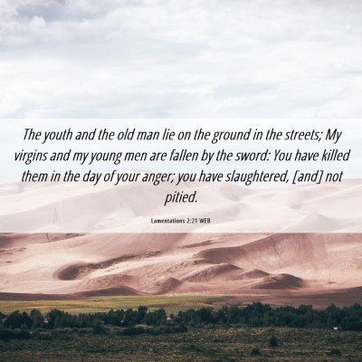 Picture 06 - Lamentations 2:21 WEB - The youth and the old man lie on the ground in - Bible Verse Picture