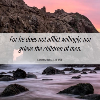 Picture 06 - Lamentations 3:33 WEB - For he does not afflict willingly, nor grieve the - Bible Verse Picture