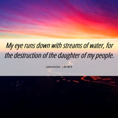 Picture 06 - Lamentations 3:48 WEB - My eye runs down with streams of water, for the - Bible Verse Picture