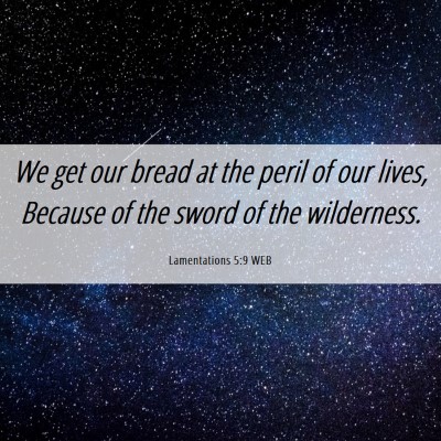 Picture 06 - Lamentations 5:9 WEB - We get our bread at the peril of our lives, - Bible Verse Picture