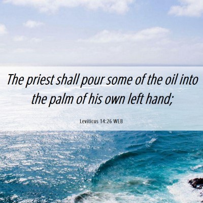 Picture 06 - Leviticus 14:26 WEB - The priest shall pour some of the oil into the - Bible Verse Picture