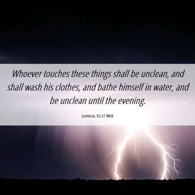 Picture 06 - Leviticus 15:27 WEB - Whoever touches these things shall be unclean, - Bible Verse Picture