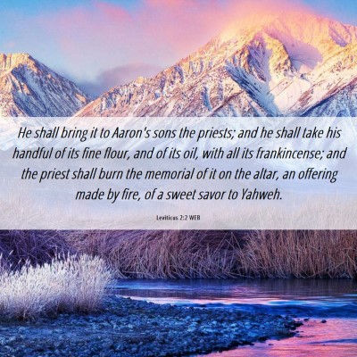 Picture 06 - Leviticus 2:2 WEB - He shall bring it to Aaron's sons the priests; - Bible Verse Picture