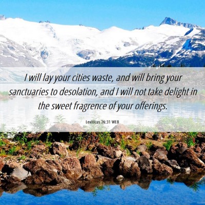 Picture 06 - Leviticus 26:31 WEB - I will lay your cities waste, and will bring your - Bible Verse Picture
