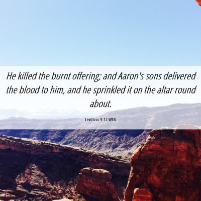 Picture 06 - Leviticus 9:12 WEB - He killed the burnt offering; and Aaron's sons - Bible Verse Picture
