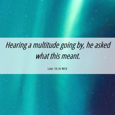Picture 06 - Luke 18:36 WEB - Hearing a multitude going by, he asked what this - Bible Verse Picture