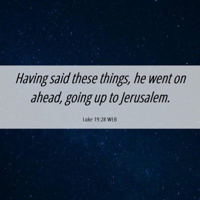 Picture 06 - Luke 19:28 WEB - Having said these things, he went on ahead, going - Bible Verse Picture