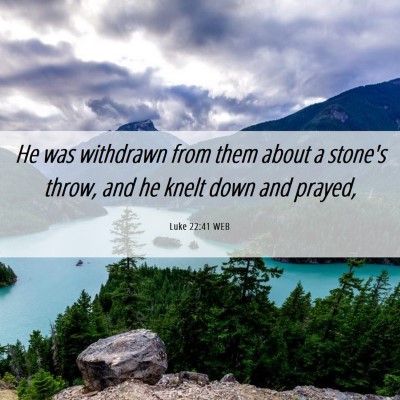 Picture 06 - Luke 22:41 WEB - He was withdrawn from them about a stone's throw, - Bible Verse Picture